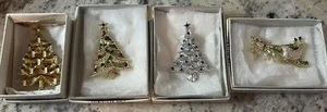 4 VTG ART GERRYS Candle Rhinestone Enamel Christmas Tree Brooch Pin Gold Silver - Picture 1 of 14