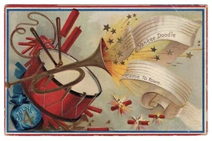 Independence Day • Postkarte patriotisch antik • gelaufen frankiert Briefmarke - Bild 1 von 2