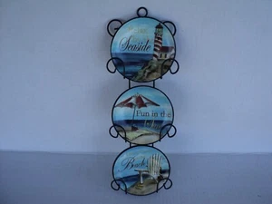 Cute - 3 Piece Miniature Plate Set Hanging Wall Rack- - "BEACH NAUTICAL SCENE" - Picture 1 of 5