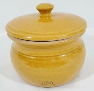 Rowe Pottery Heart Crock & Lid Canister Dijon Mustard Orange Glazed Crackle 5.5" - Picture 1 of 8