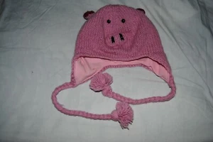 Wool Ear Flap Hat Made in Nepal fleece lined Pink Pig Face Adult size - Picture 1 of 3