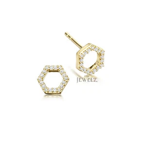 14K Gold 0.18 CT VS/F-G Diamond 8x10 mm Honeycomb Studs Earrings - The Jewelz - Picture 1 of 3