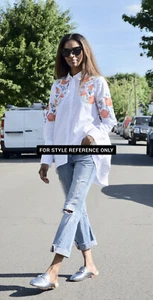 ZARA BASIC DENIM Embroidered Button-up Shirt, Size M | PRE-OWNED - Picture 1 of 7