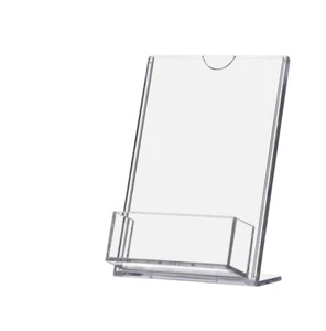 4" B x 6" H Schräge Rückseite Schild Halter mit Visitenkarten Tasche Klar Acryl - Bild 1 von 2