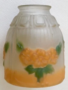 Antik verziert geformtes Glas LAMPE Lichtschirm Art Deco orange Blumen Swag 2 1/4"" - Bild 1 von 4