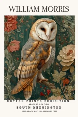 Vintage William Morris Owl Cotton Prints Exhibition Flower Wall Art Poster Print — 第 1/4 张图片