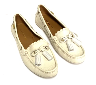 NWOT Coach Loafer Tassel Chalk White Pebble Grain Leather Driving Shoes Moccasin - Image 1 of 4