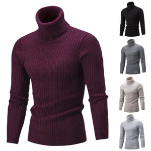 Mens Knitted Sweater Winter Warm Turtle Neck Jumper Pullover Casual Knitwear Top - Picture 1 of 30