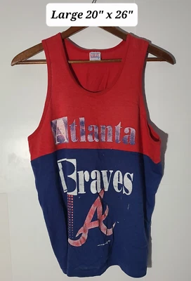 Camiseta sin mangas grande vintage 1991 Atlanta Braves roja/azul colorblock hecha en EE. UU. Foto 1 de 4