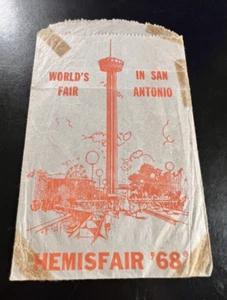Vintage 1968 San Antonio Worlds Fair Wax Bag tan/red Paper Bag Hemisfair - Picture 1 of 6