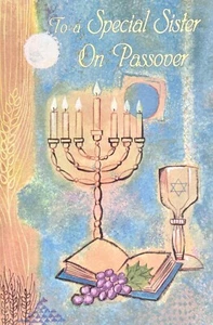 Loving PASSOVER Card FOR SISTER, Menorah Book Goblet by Magic Moments + Envelope - Picture 1 of 4