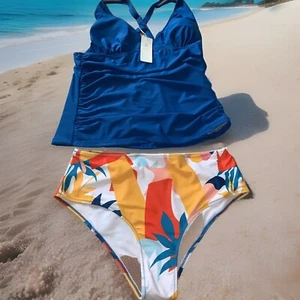 NWT! beachsissi two piece swim suit size XL. Blue Top Multicolor Bottom . - Picture 1 of 8