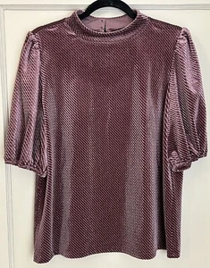 Ann Taylor Women’s Top Blouse Short Puff Sleeves Velvet Mock Neck Large NWT - Bild 1 von 10
