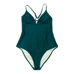 CUPSHE One Piece Swimsuit Size M Green V neck Tummy Control Padded Strappy - Picture 1 of 9