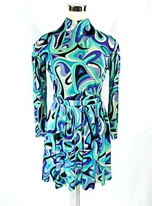 Vintage Emilio Pucci Blue Psychedelic Swirl SILK 2 Pc Mock Neck Top and Skirt S - Picture 1 of 12