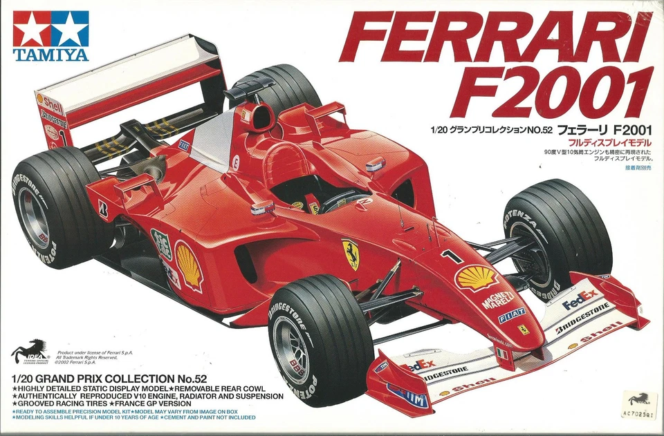 TAMIYA 1:20 KIT AUTO F1 FERRARI  F2001 GRAND PRIX COLLECTION N. 52  ART 20052 - Immagine 1 di 2