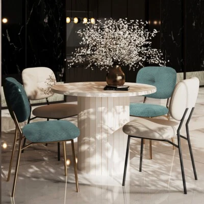 5PCS Modern Dining Set Coffee Table Set Kitchen Round Table+4 Upholstered Chairs - Image 1 of 4