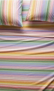 Juego de sábanas a rayas arco iris Anthropologie algodón orgánico percal REINA boho - Imagen 1 de 2