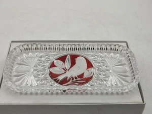 Vintage-Hofbauer Byrdes-German Crystal Tray/Dish-Ruby Red Flashed Bird-Art Deco - Bild 1 von 9
