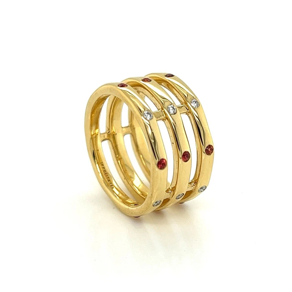 Anillo Ippolita Glamazon Oro 18k Zafiro Naranja y Diamante Triple Banda - Talla 6.5 Foto 1 de 4