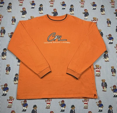 Pullover/cuello redondo vintage años 90 Y2K Chaps Ralph Lauren naranja con guión, talla XL Foto 1 de 4