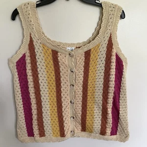 Top de ganchillo tejido Grace+Karma Boho Anthropology para mujer talla grande botón delantero - Imagen 1 de 9