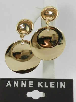 Anne Klein Gold-Tone Polished Sculptural Disc Statement Earrings - Image 1 of 4