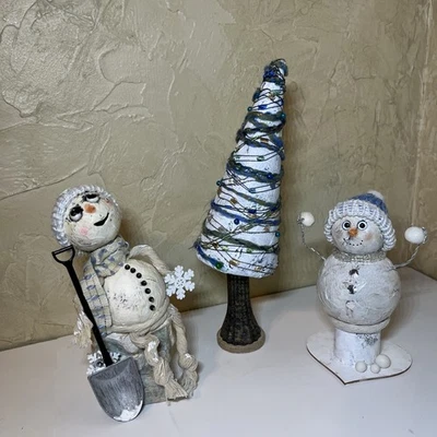 altered art CHRISTMAS SNOWMAN 3PC vintage Look OOAK Mixed Media SheShe whimsy - Image 1 of 4