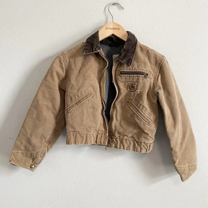 Carhartt Boys Brown Distressed Chore Coat Barn Jacket Size M 8 - Picture 1 of 6