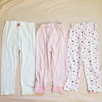 Paquete de 3 pantalones para dormir para niñas pequeñas talla 3-4T pijama rosa blanco 100 % algodón Foto 1 de 3