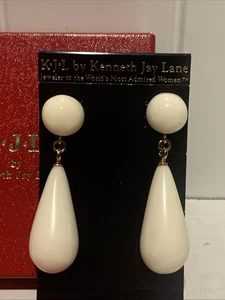 Kenneth Jay Lane klobige Tropfen Ohrringe weiß Retro Schmuck 2-1/2 Zoll - Bild 1 von 5