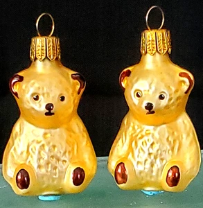 LOTE DE 2 ADORNOS NAVIDEÑOS VINTAGE DE OSO DE MIEL DE VIDRIO DE MERCURIO - Imagen 1 de 8