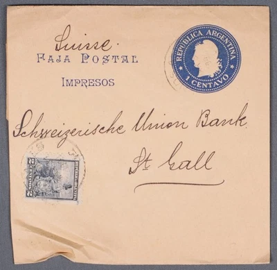 MayfairStamps Argentina Buenos Aires to St Gallen Switzerland Uprated Stationery - image 1 of 2