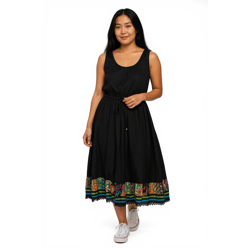 Vestido Travelsmith Férias Midi Crinkle G XL Preto Algodão Viagem Sem Mangas Regata - Imagem 1 de 4