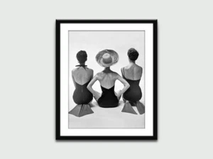 1950 Vintage Fashion Models Swimsuit Print,Glamorous Aquatic Trio, Black White - Picture 1 of 5