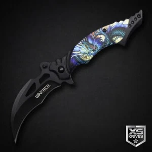 DRAGON Tactical Black KARAMBIT Spring Assisted Folding Pocket CLAW Knife 7.5" - Picture 1 of 5