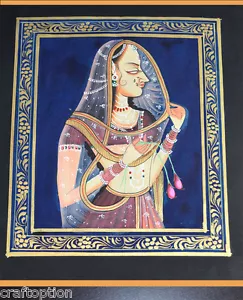 ¡Pintura en miniatura original hecha a mano sobre tela de seda colores naturales de la India! - Imagen 1 de 4