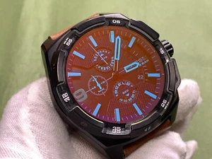 DIESEL DZ-4395 Red Dial Black Leather CHRONOGRAPH Date 5 ATM QUARTZ MEN'S WATCH - Picture 1 of 17