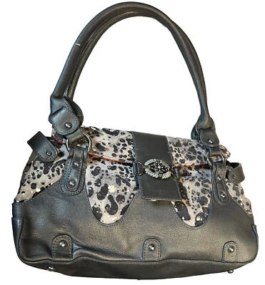 BELLINI BOLSO DE MANO BANDOLERA CUERO GRIS PLATA BRILLO ANIMAL PRINT Foto 1 de 4