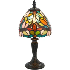 Tiffany Glass Table Lamp Light Vintage Dark Bronze & Multi Colour Shade i00230 - Picture 1 of 5