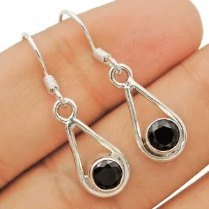 Natural Faceted Black Tourmaline 925 Sterling Silver Earrings Jewelry @B10-8 - Picture 1 of 2