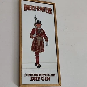 Vintage Beefeater Mirror Bar Sign London Distilled Dry Gin Wall Decor 10.5" X 5" - Picture 1 of 9