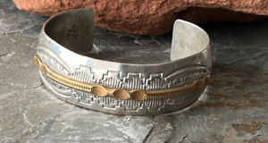 Vintage Native American Silver Cuff Bracelet with Stamp Work