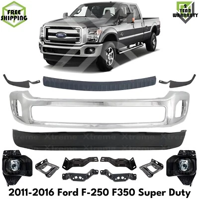 Front Bumper Chrome & Brackets Kit For 2011-2016 Ford F-250 F-350 Super Duty - Image 1 of 4