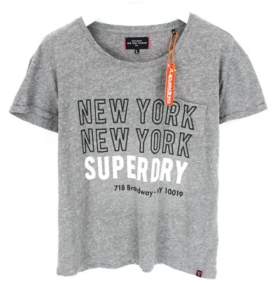 Superdry Ny Pocket Tee Camiseta Mujer Grande Manga Corta Tricot Estampado - Imagen 1 de 4