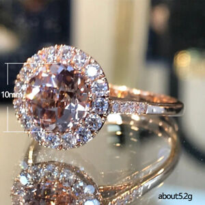 Gorgeous Rose Gold Filled Round Cubic Zirconia Women's Wedding Ring Size 6-10