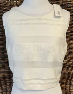 NWT BB Dakota RSVP Sheer Striped Crop Top, White, 6 - Picture 1 of 8