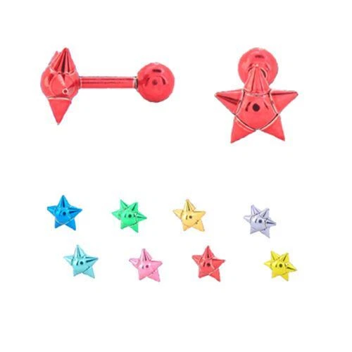 Piercing de hélice de cartilagem de orelha anodizado aço cirúrgico 316L estrela 7,8 mm 18G - Imagem 1 de 1