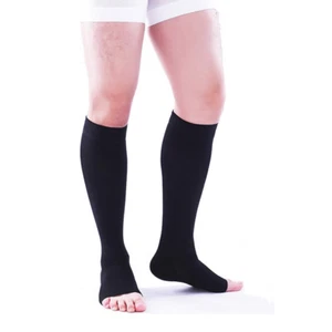 Calcetines de compresión hasta la rodilla pantorrilla punta abierta circulación venas varicosas hombres mujeres - Imagen 1 de 13