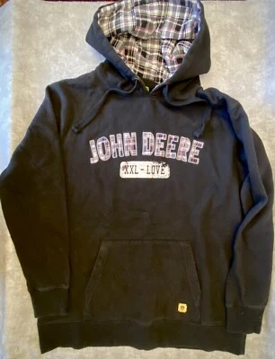 John Deere Black Hoodie Sweatshirt XXL Love pink plaid Tractor Women's Sz M - Image 1 of 4